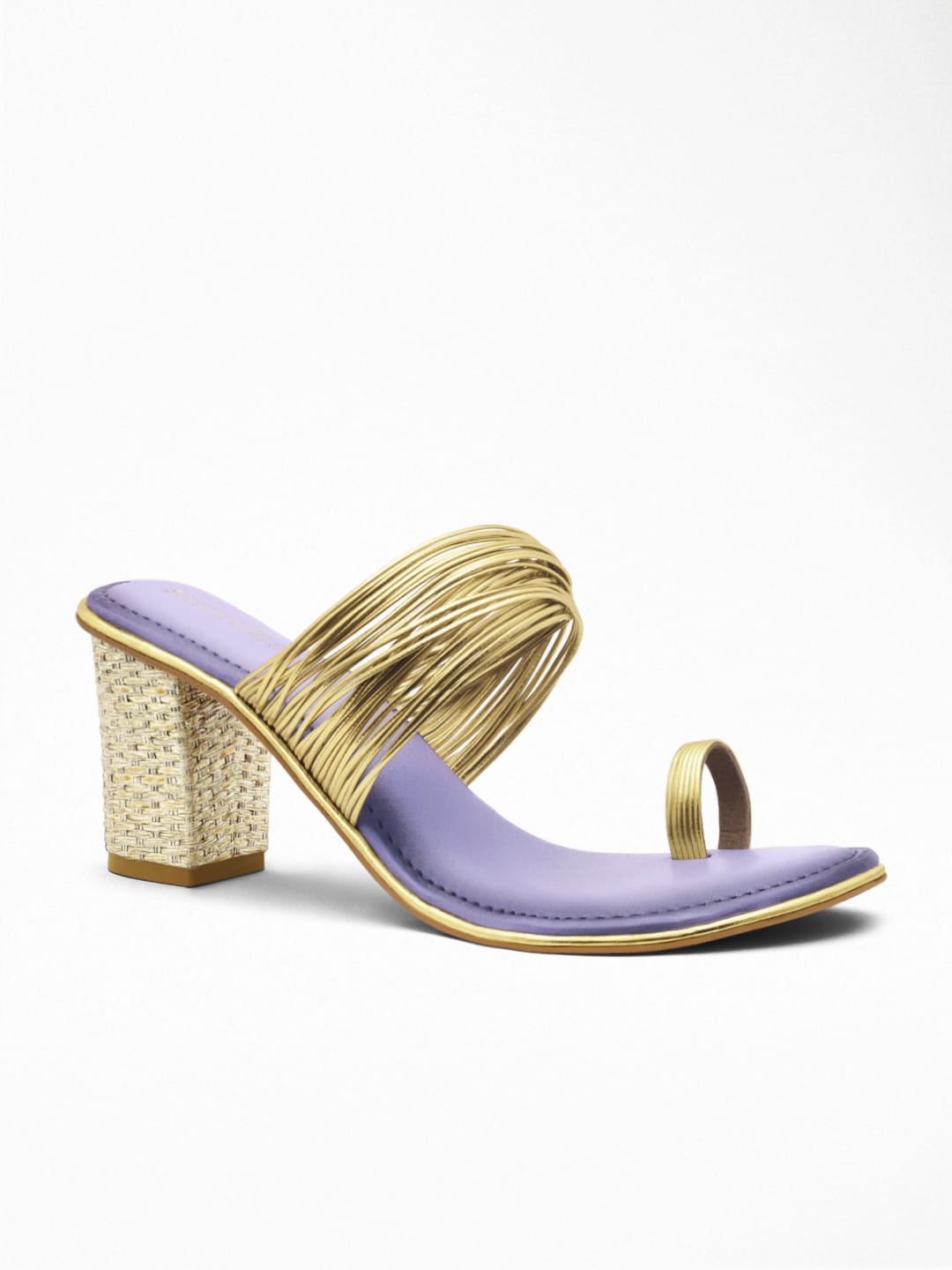 Gold Metallic Strap Block Heel