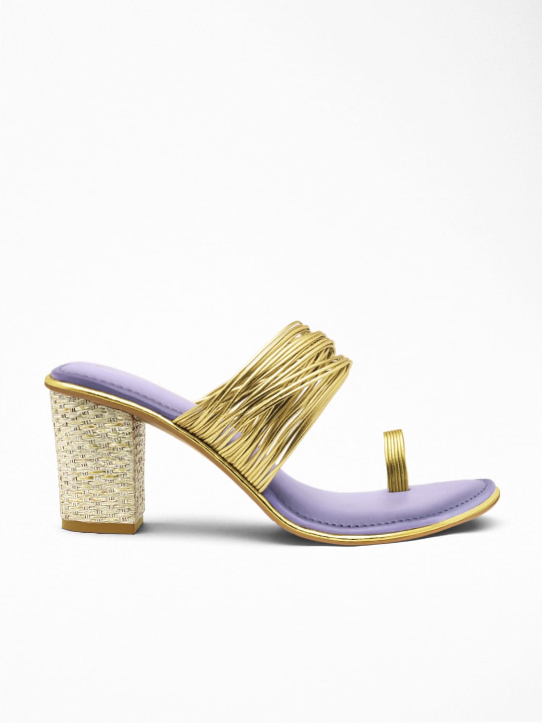 Gold Metallic Strap Block Heel