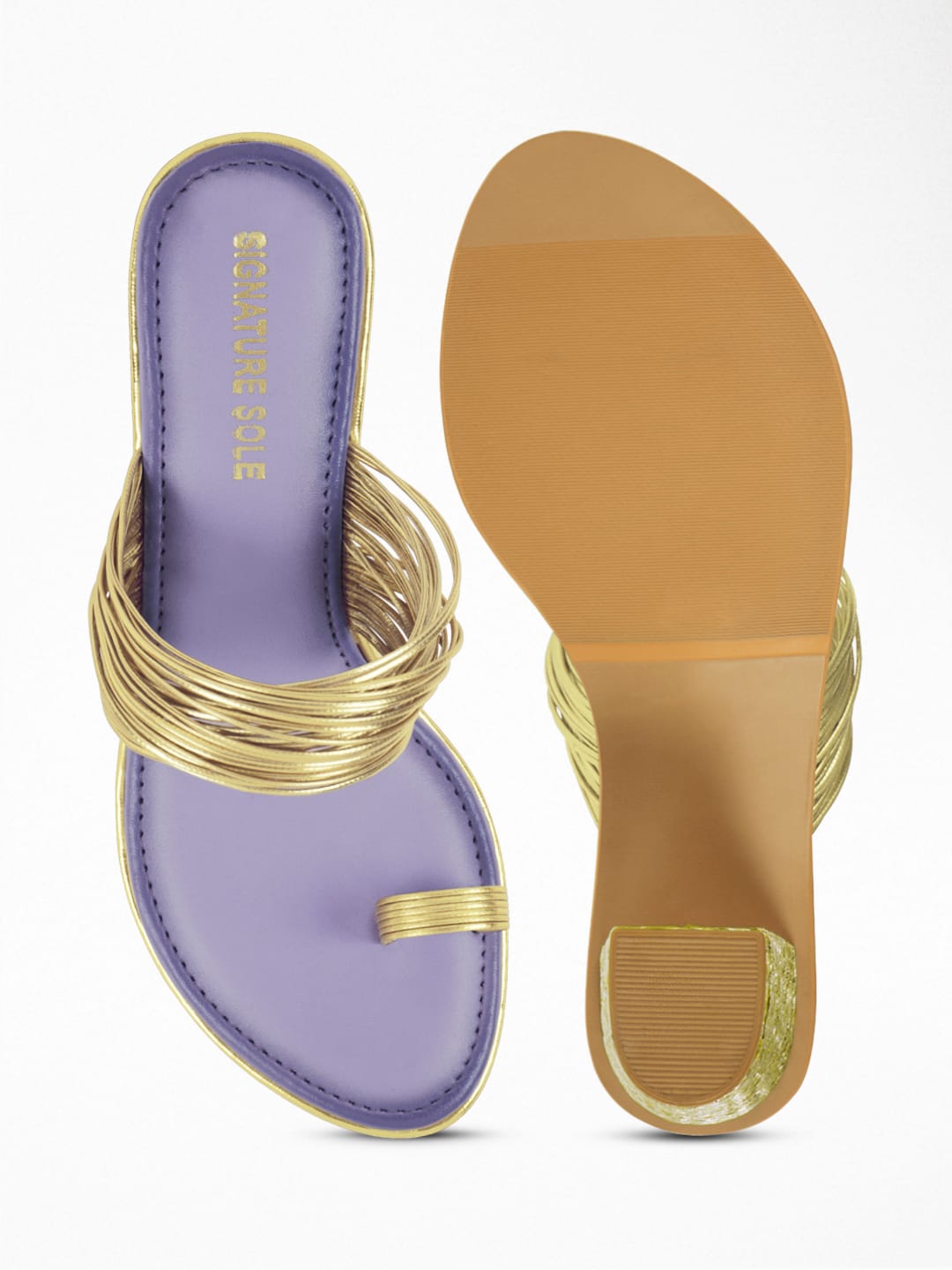 Gold Metallic Strap Block Heel