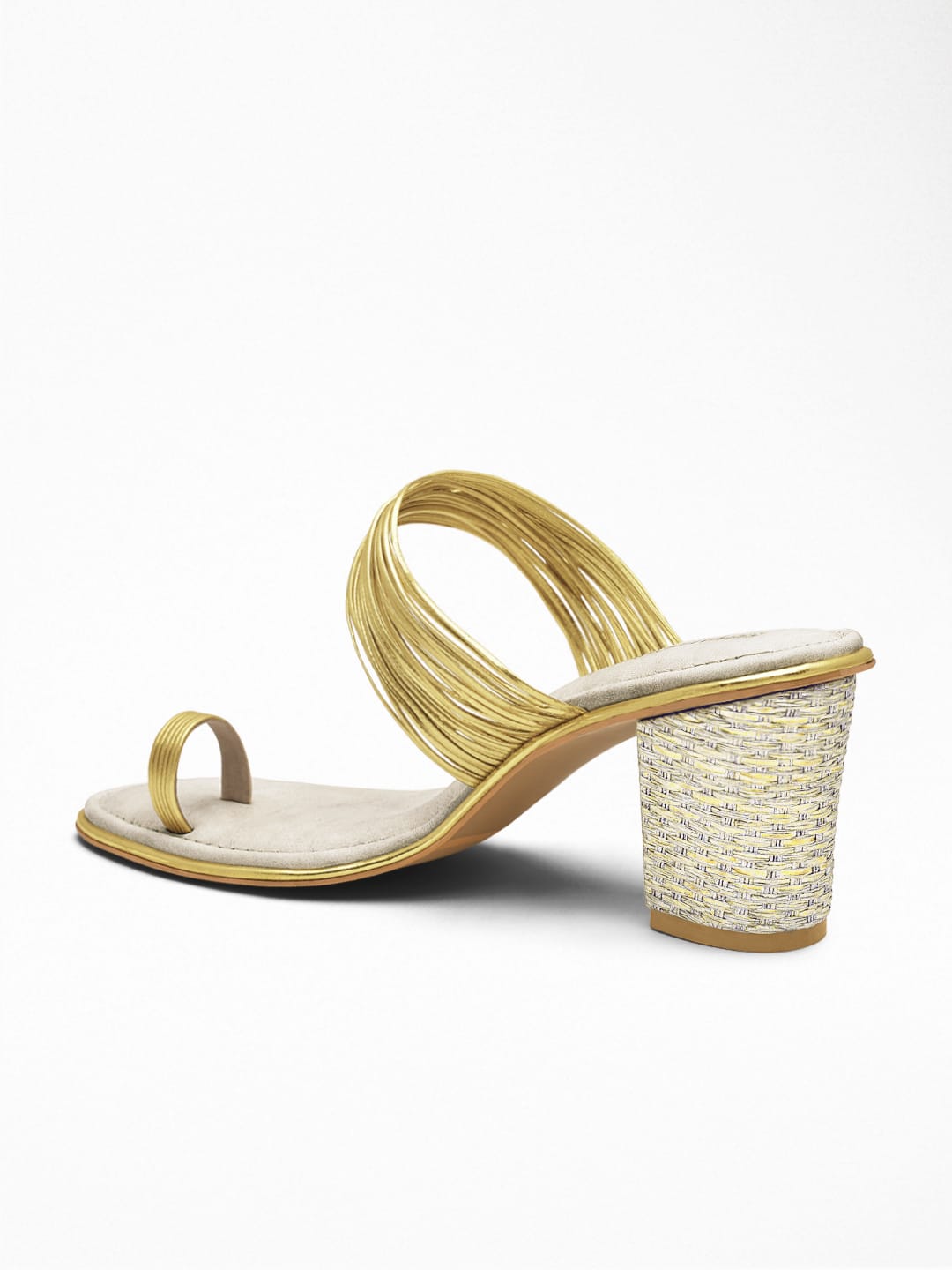 Gold Metallic Strap Block Heel