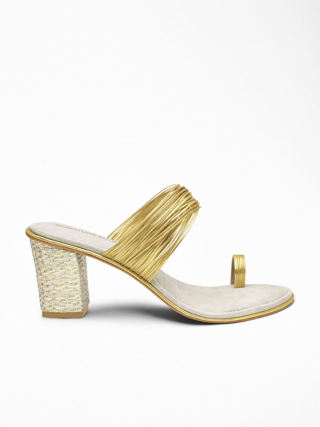 Gold Metallic Strap Block Heel