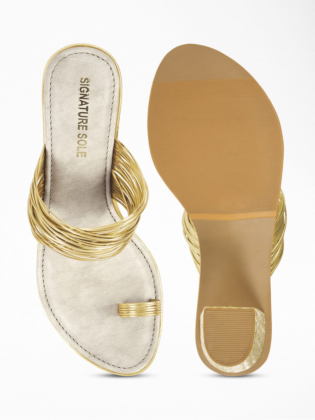 Gold Metallic Strap Block Heel