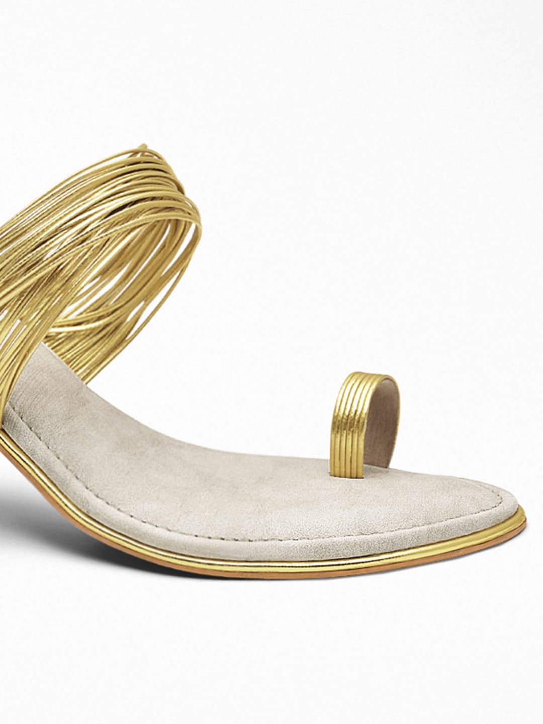 Gold Metallic Strap Block Heel