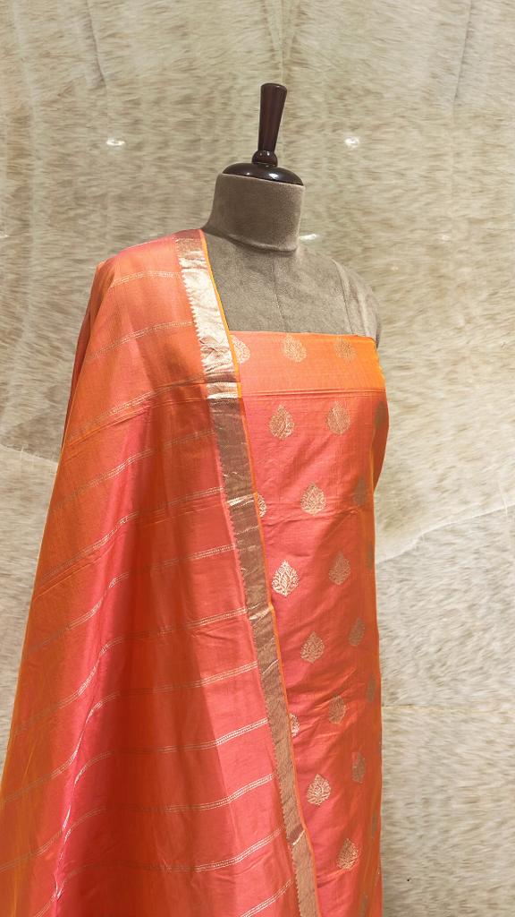 Handwoven Peach Banarasi Silk Suit Piece