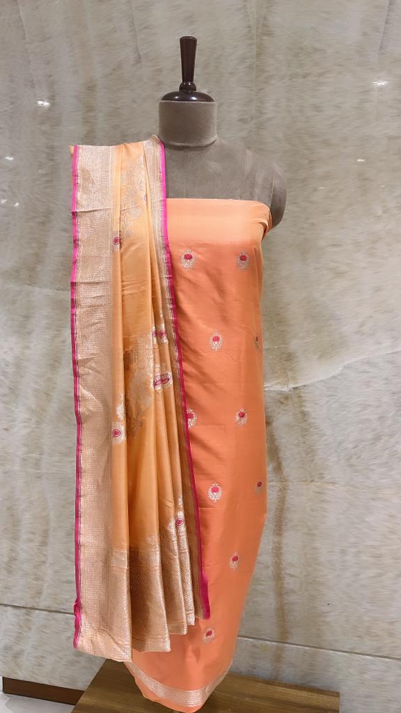 Handwoven Peach Silk Suit Piece