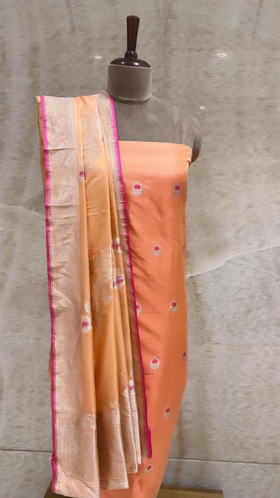 Handwoven Peach Silk Suit Piece