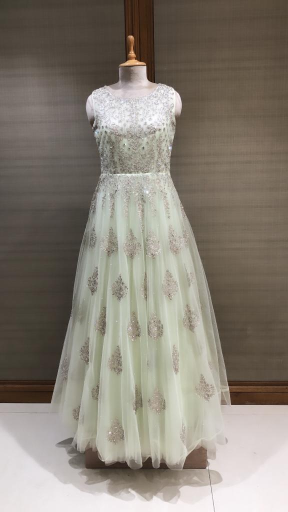 Mint Green Floor-Length Net Anarkali Set