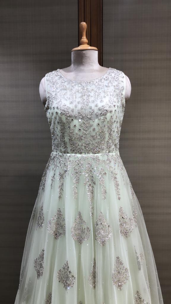 Mint Green Floor-Length Net Anarkali Set