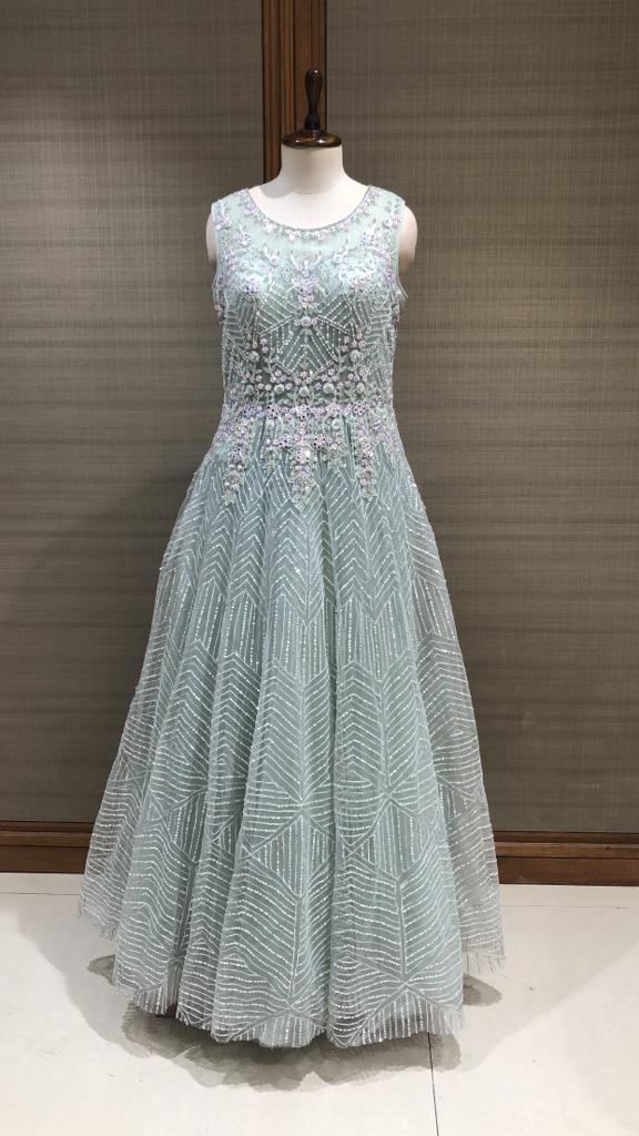 Water Color Floor-Length Net Anarkali Set