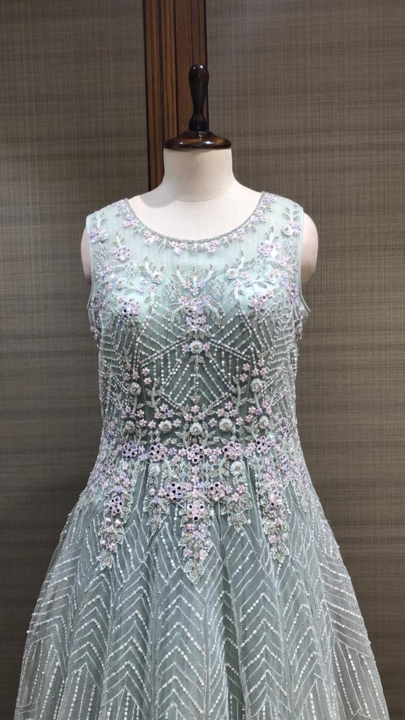 Water Color Floor-Length Net Anarkali Set