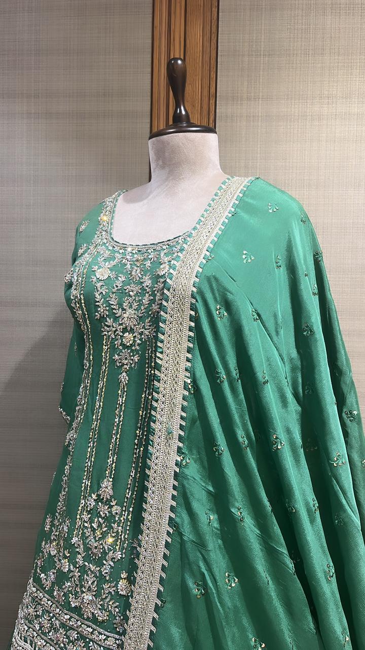 Enchanting Mehndi Embroidered Lehenga Set for Women