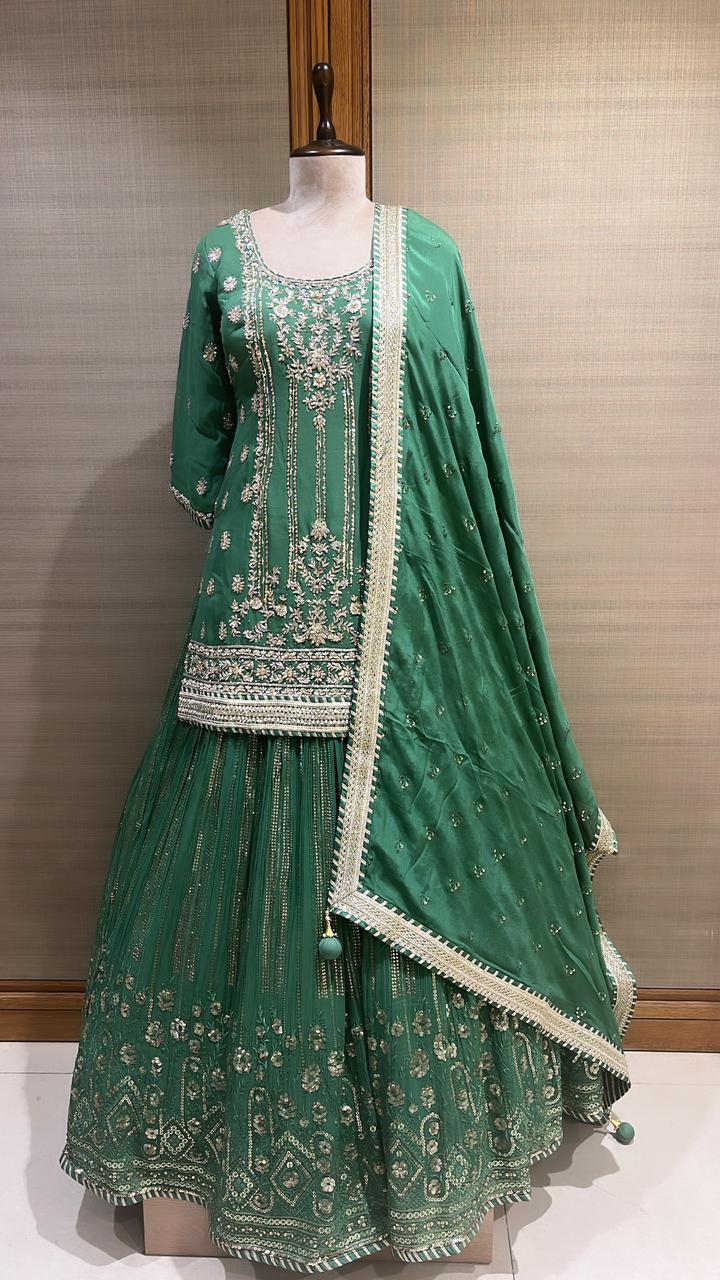 Enchanting Mehndi Embroidered Lehenga Set for Women