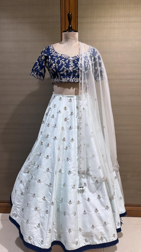 Sapphire Dreams: A Dusty Sky Blue Lehenga with Sapphire Blue Choli