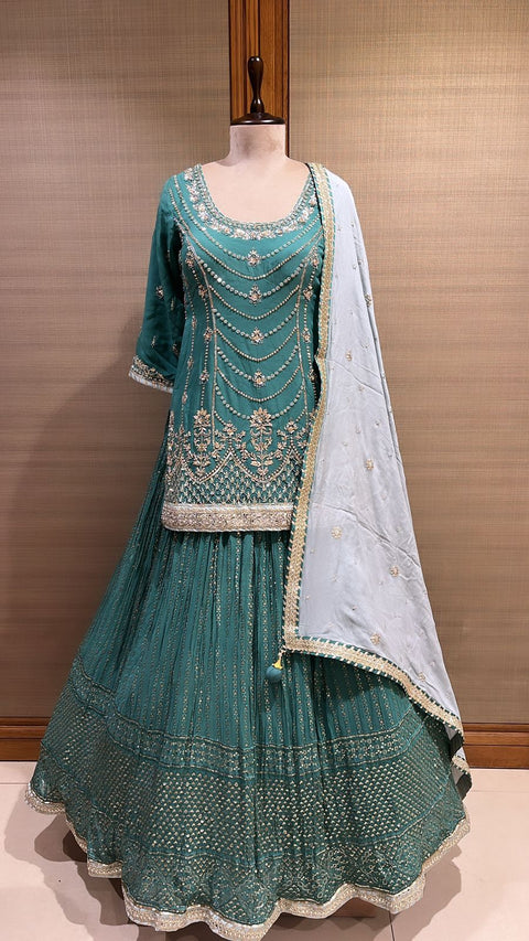 Regal Peacock: Embroidered Lehenga Set For Women