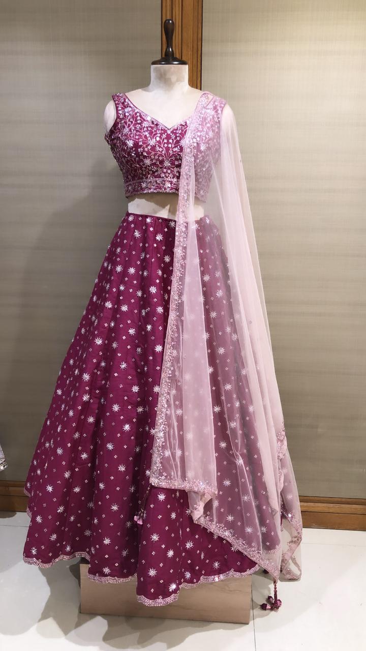 Glamourous Opulence: Lehenga Choli Adorned With Gota Patti, Mirror, and Swarovski Embellishments