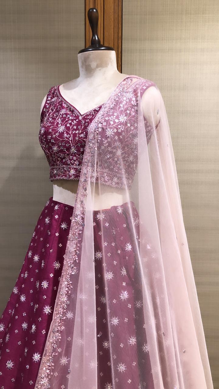 Glamourous Opulence: Lehenga Choli Adorned With Gota Patti, Mirror, and Swarovski Embellishments