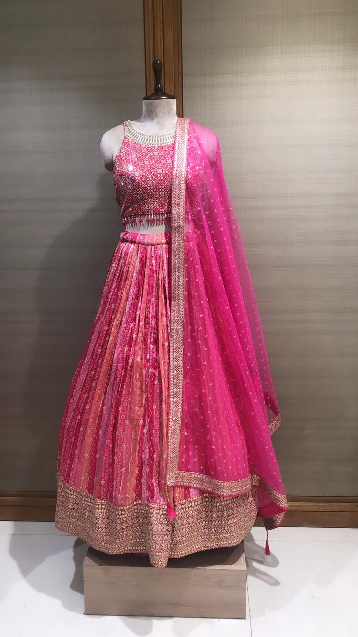 Radiant Beauty: Lehenga Choli Adorned with Mirror and Gota Patti Work