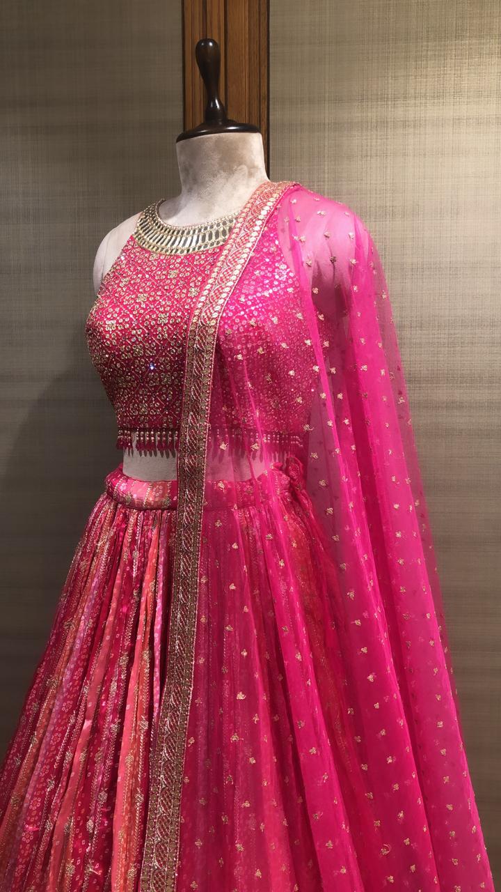 Radiant Beauty: Lehenga Choli Adorned with Mirror and Gota Patti Work