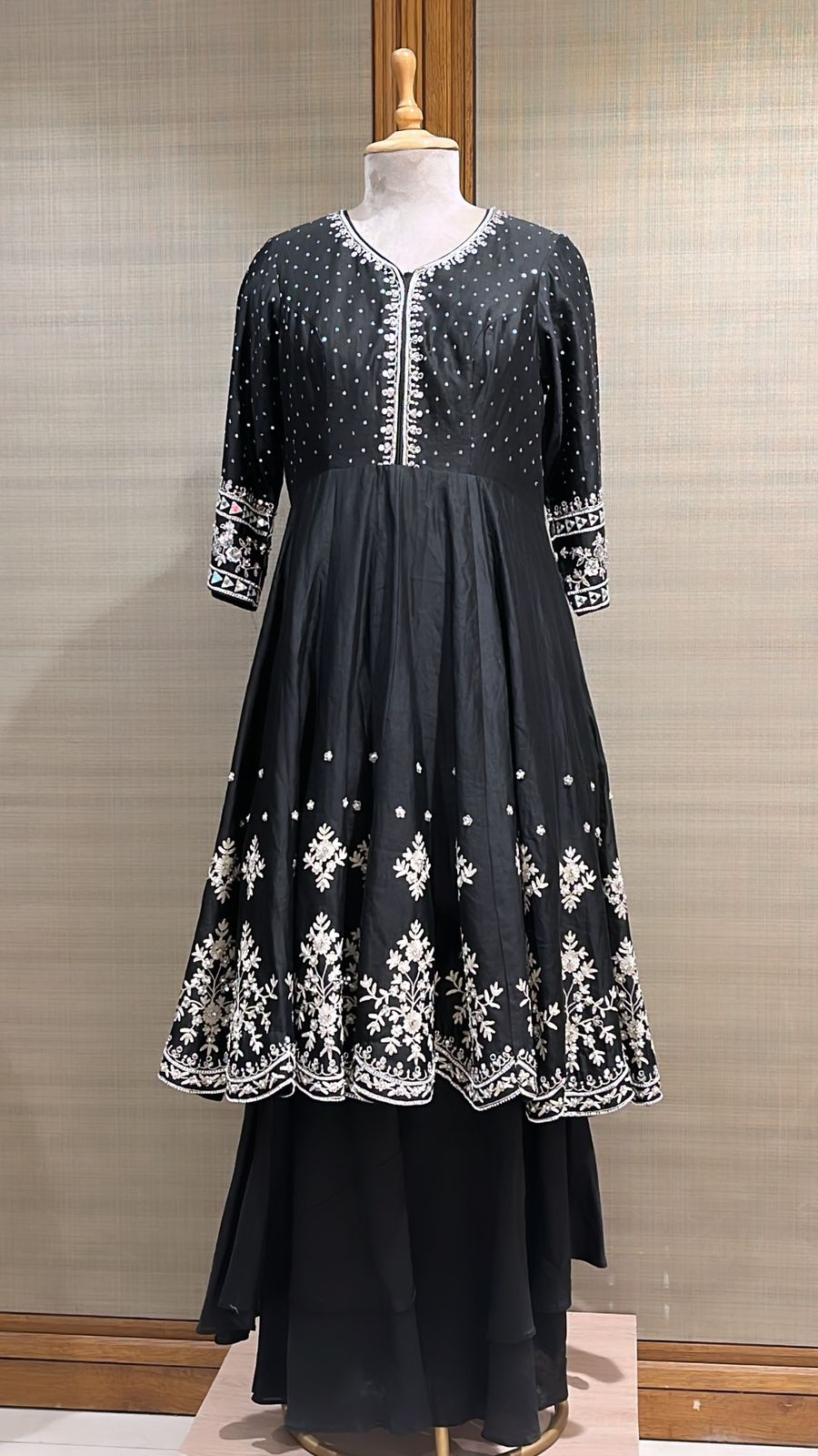 Black Silk Embroidered Anarkali Set