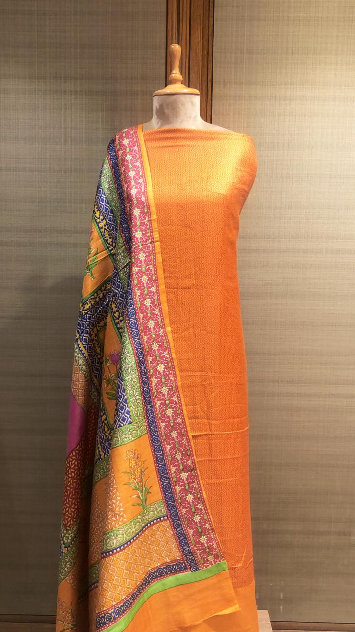 Handwoven Rust Pashmina Silk Suit Piece