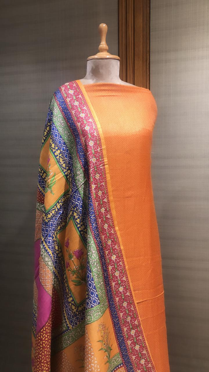 Handwoven Rust Pashmina Silk Suit Piece