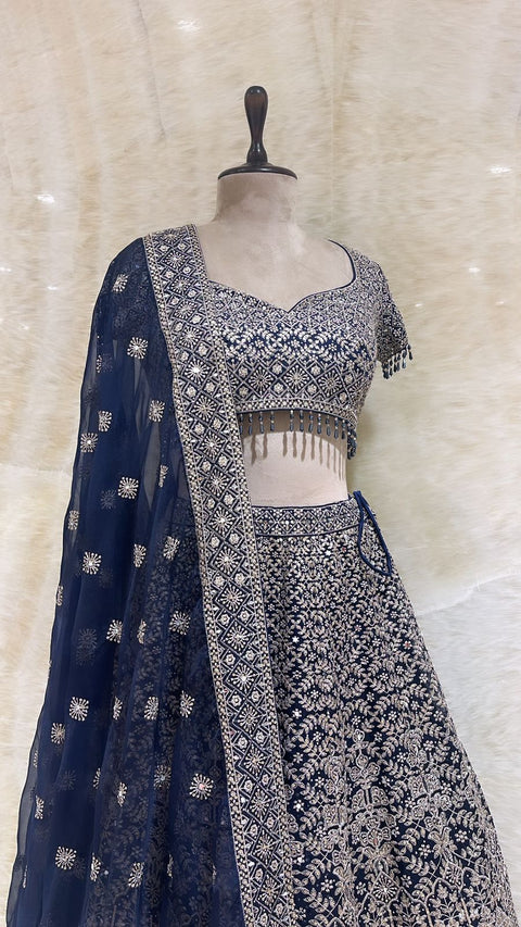 Regal Elegance: Royal Blue Bridal Lehenga