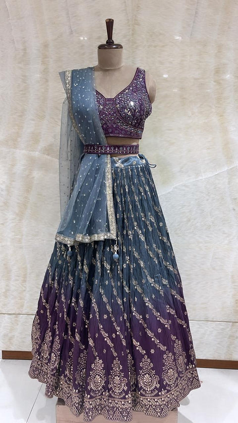 Majestic Splendor: Purple & Grey Embellished Lehenga Choli Set