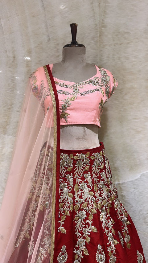 Maroon Embroidered Readymade Lehenga Set