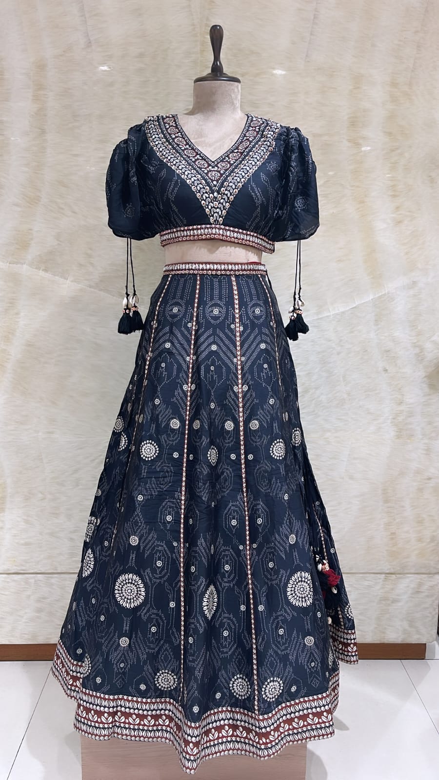 Regal Elegance: Navy Blue Embroidered Lehenga Set for Women