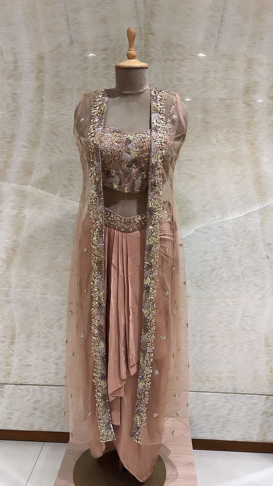 Dusty Peach Cut Dana & Sequins Embroidered Set For Women