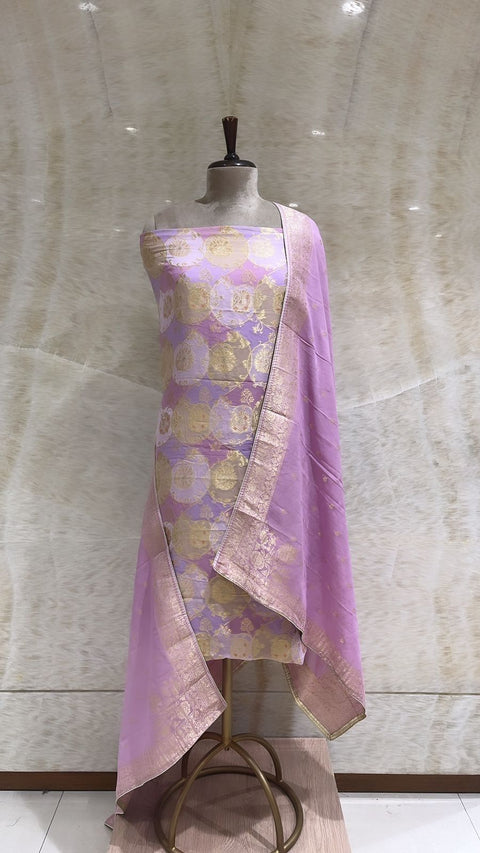 Handwoven Lilac Banarasi Silk Suit Piece