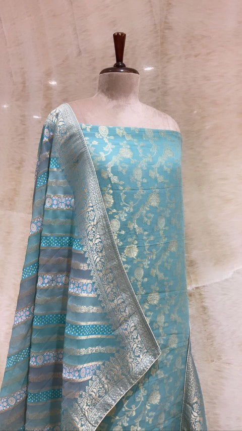 Handwoven Sky Blue Banarasi Silk Suit Piece