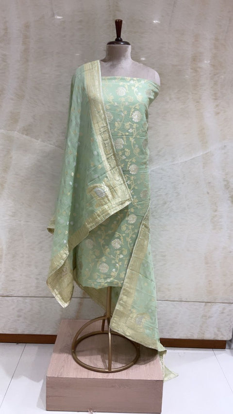 Handwoven Sea Green Banarasi Silk Suit Piece