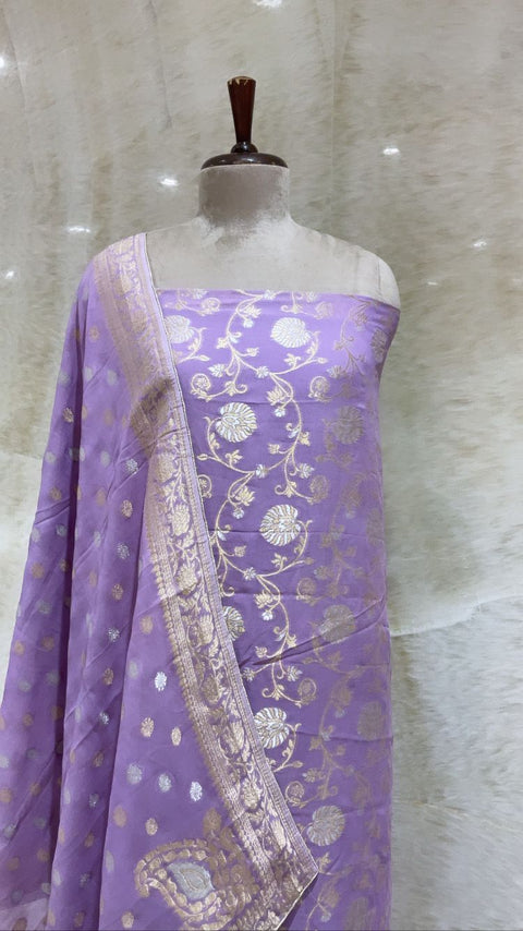 Handwoven Lilac Banarasi Silk Suit Piece