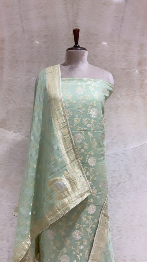 Handwoven Sea Green Banarasi Silk Suit Piece
