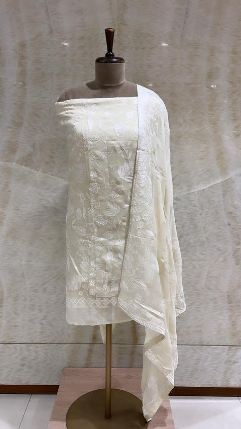 Handwoven Ivory Georgette Suit Piece