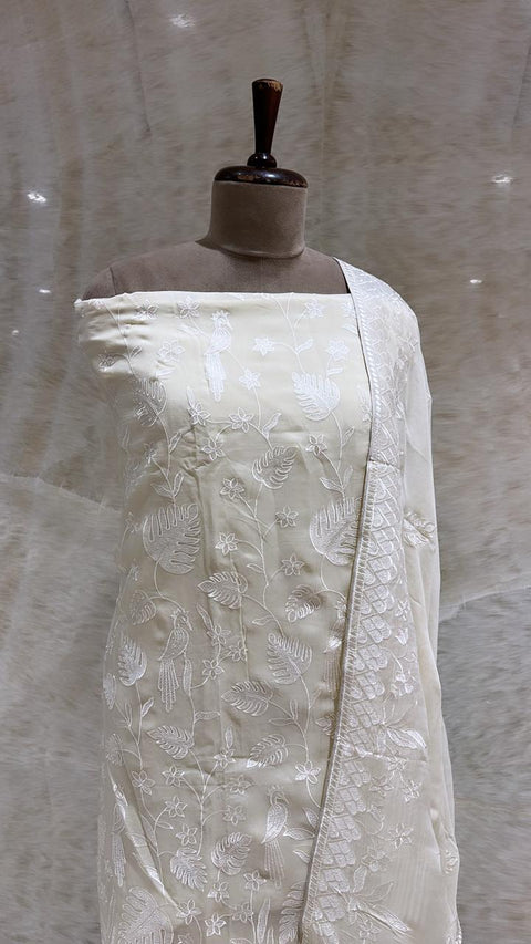 Handwoven Ivory Georgette Suit Piece