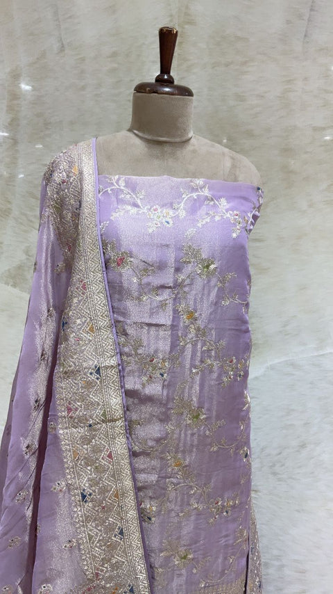 Handwoven Mauve Banarasi Silk Suit Piece