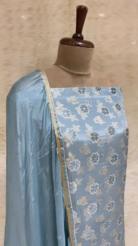 Handwoven Sky Blue Banarasi Silk Suit Piece