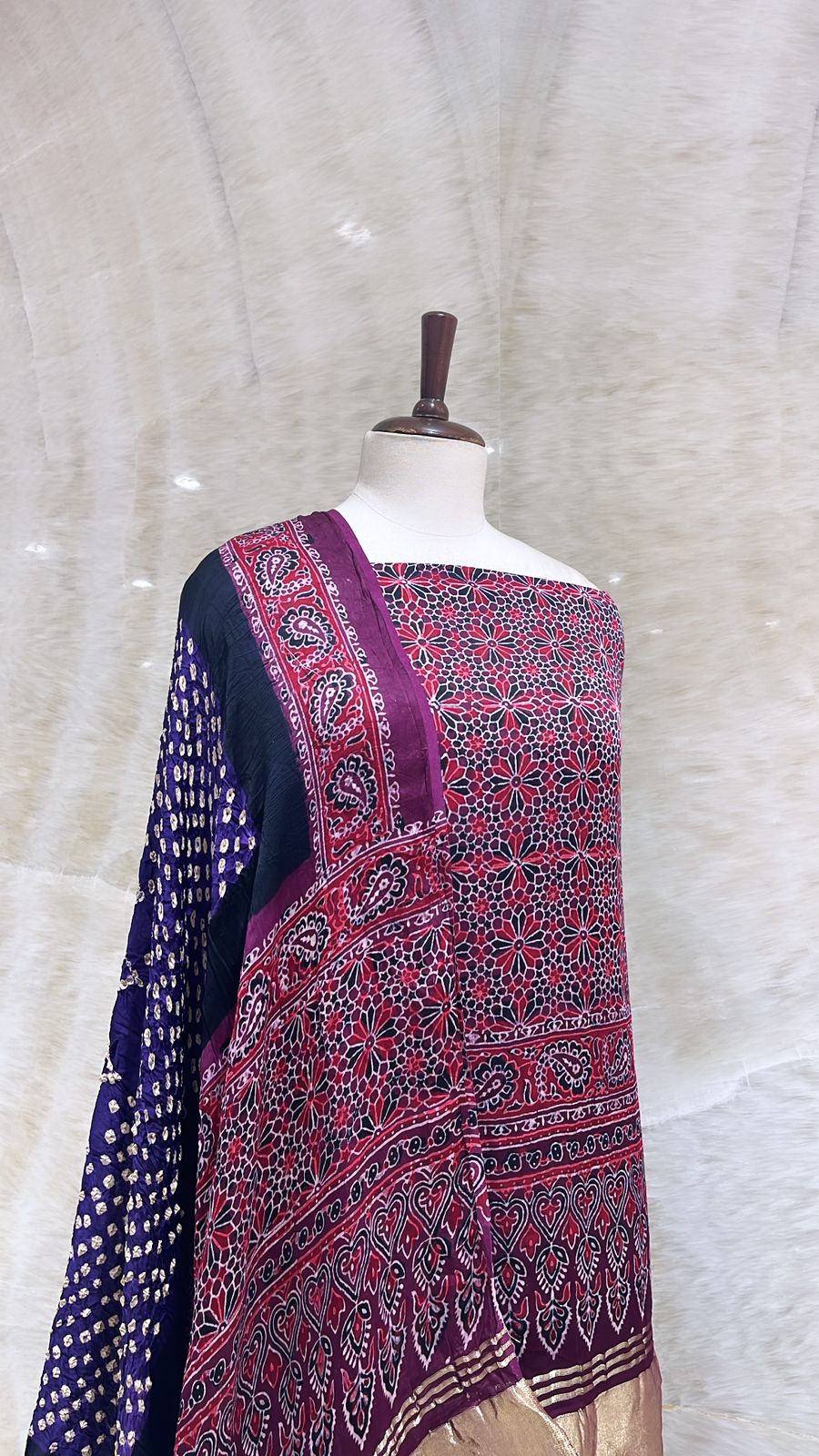 Handwoven Purple Printed Jaipuri Suit Piece