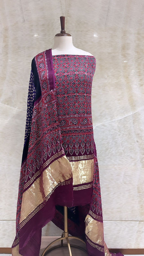Handwoven Purple Printed Jaipuri Suit Piece