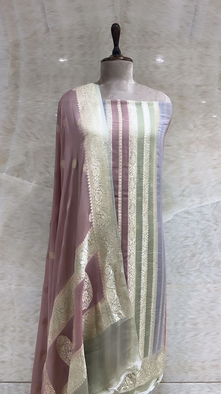 Handwoven Mauve Banarasi Silk Suit Piece