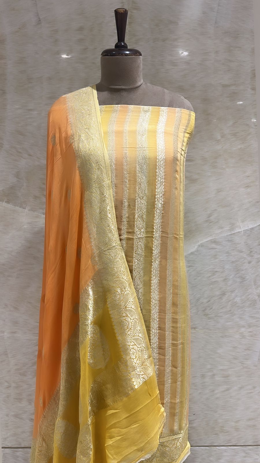 Handwoven Mustard Banarasi Silk Suit Piece