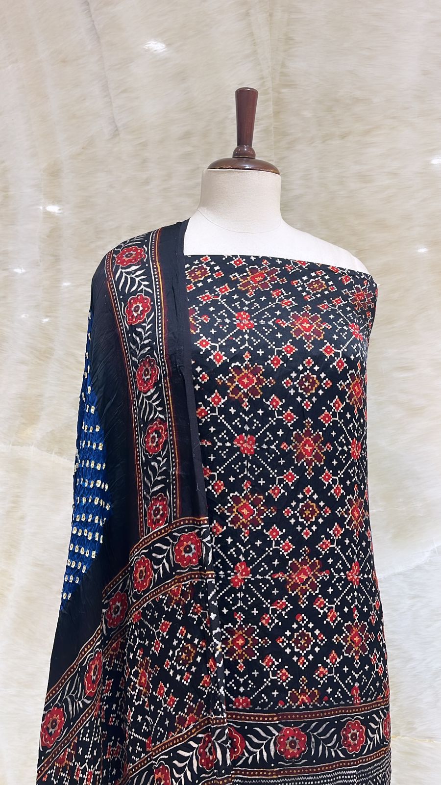 Handwoven Black Printed Jaipuri Suit Piece