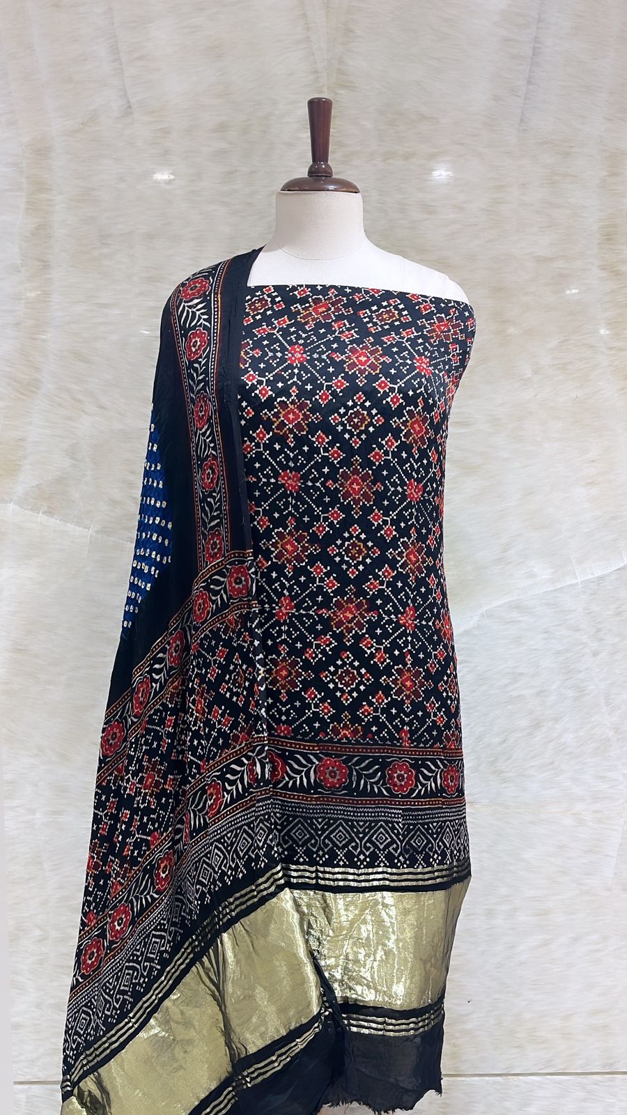 Handwoven Black Printed Jaipuri Suit Piece