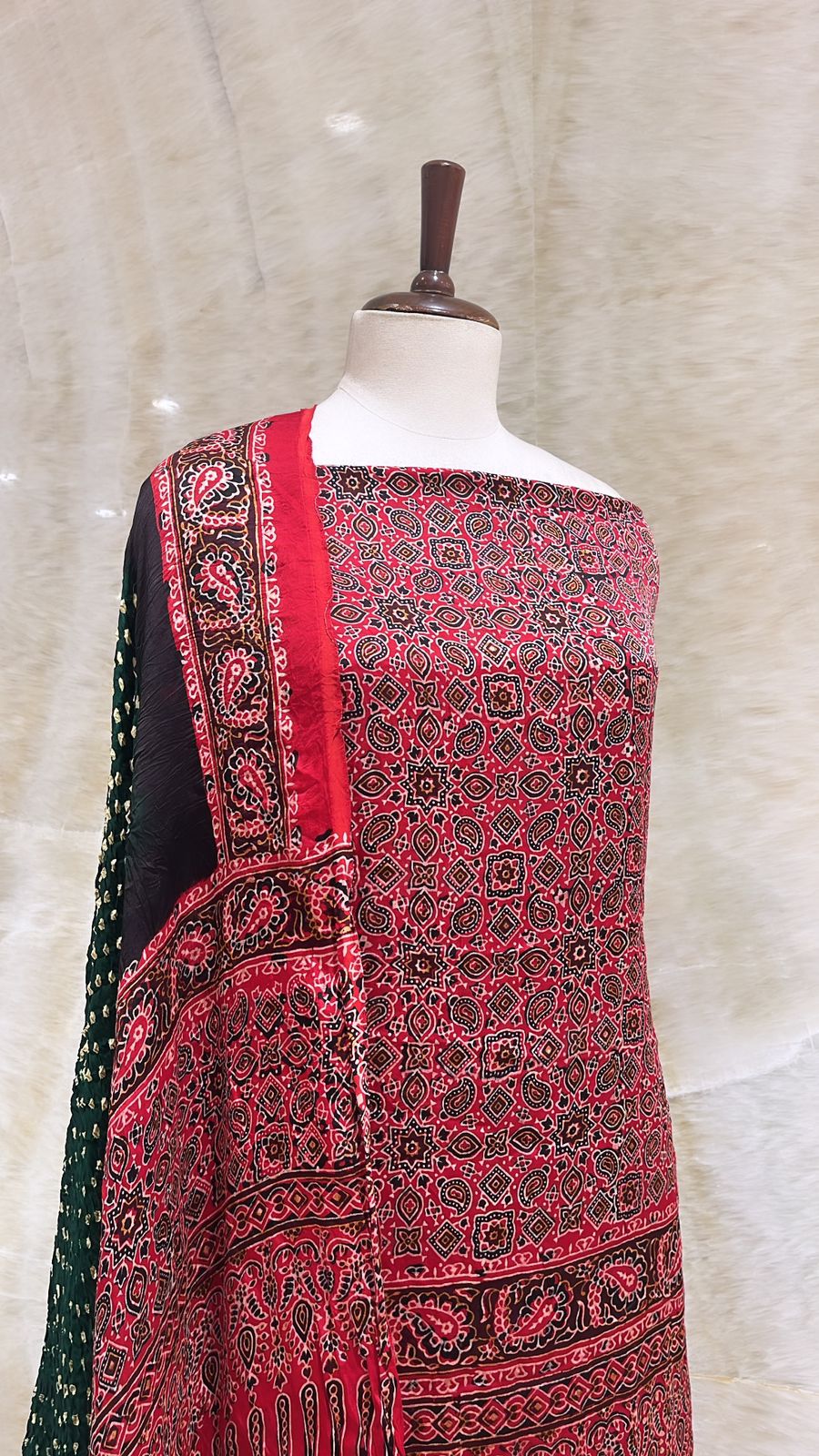 Handwoven Red Printed Jaipuri Suit Piece