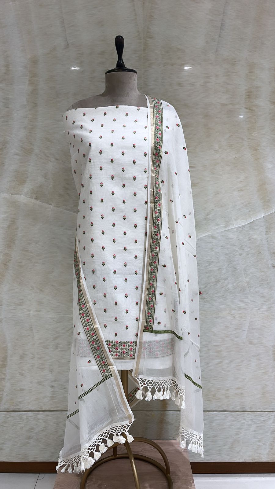 Handwoven Cream Chanderi Cotton Suit Piece