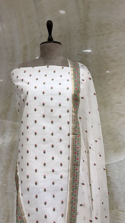 Handwoven Cream Chanderi Cotton Suit Piece