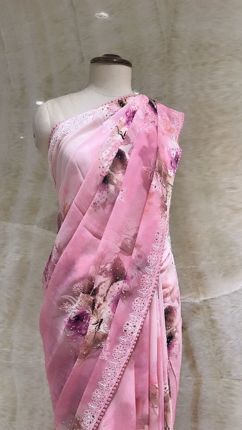 Pink Stones & Mirror Embroidered Saree