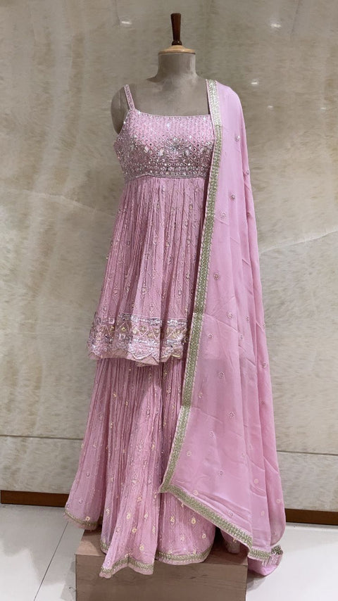 Baby Pink Sequins & Thread Embroidered Sharara Set